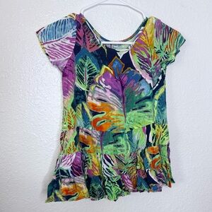 🍓 Jams World Lil’ People Tropical Leaf Tie Dye Ruffle Hem Capri Kids Top XS